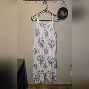 La Cera Cotton Floral Lace Trim Nightgown